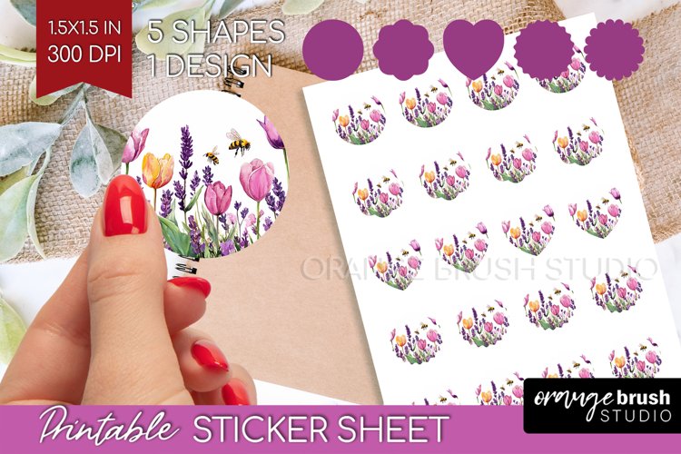 Wildflowers Round Sticker - Watercolor Flowers Printable example image 1