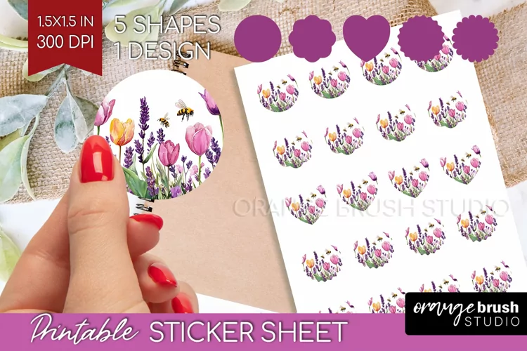 Wildflowers Round Sticker - Watercolor Flowers Printable