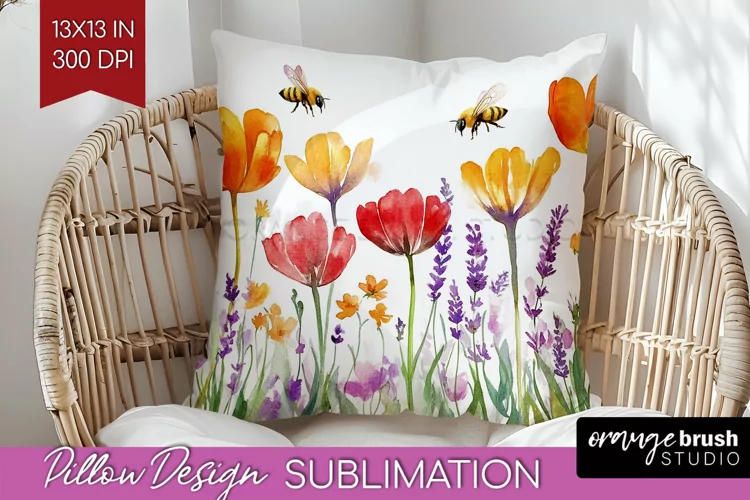 Wildflowers Pillow Sublimation - Watercolor Flowers Pillow