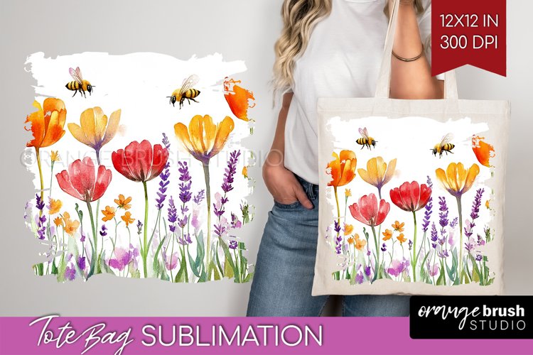 Wildflowers Tote Bag - Watercolor Flowers Tote Bag PNG