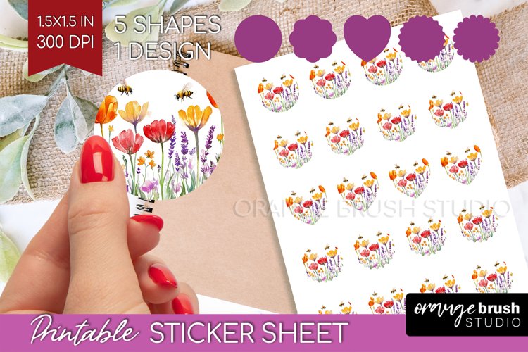 Wildflowers Round Sticker - Watercolor Flowers Printable example image 1