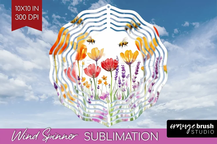 Wildflowers Wind Spinner Sublimation PNG - Watercolor Round