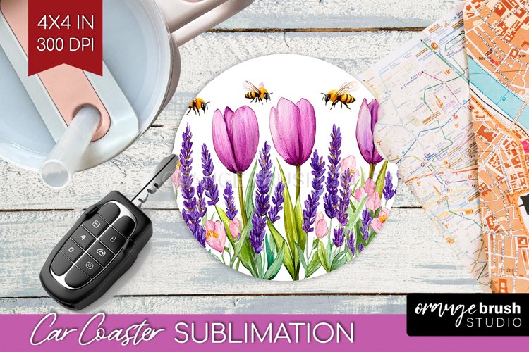 Wildflowers Car Coaster - Watercolor Flowers Coaster PNG