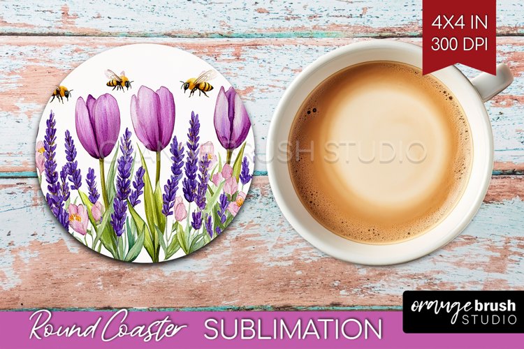 Wildflowers Round Coaster - Watercolor Flowers Coaster PNG example image 1