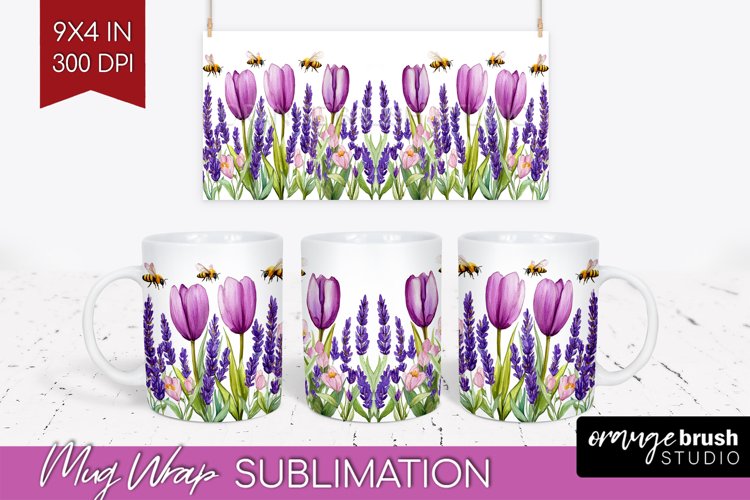 Wildflowers Mug Wrap - Watercolor Flowers Mug PNG