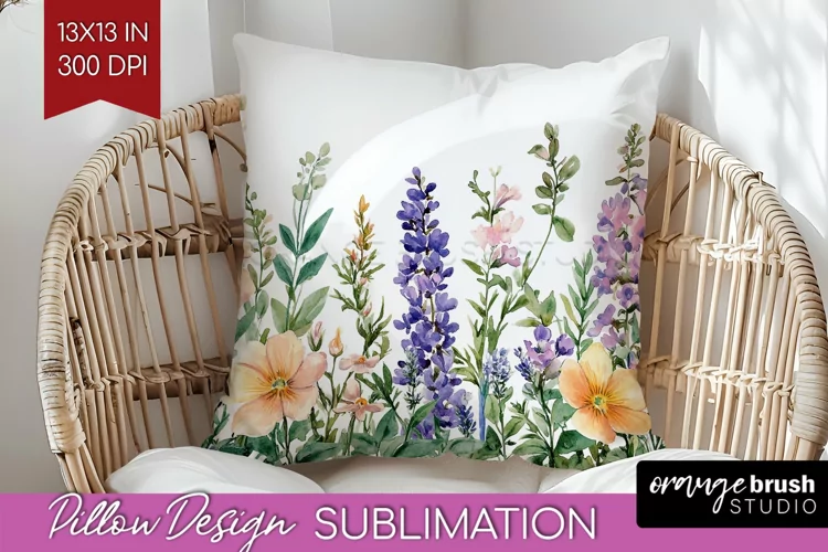 Wildflowers Pillow Sublimation - Watercolor Flowers Pillow