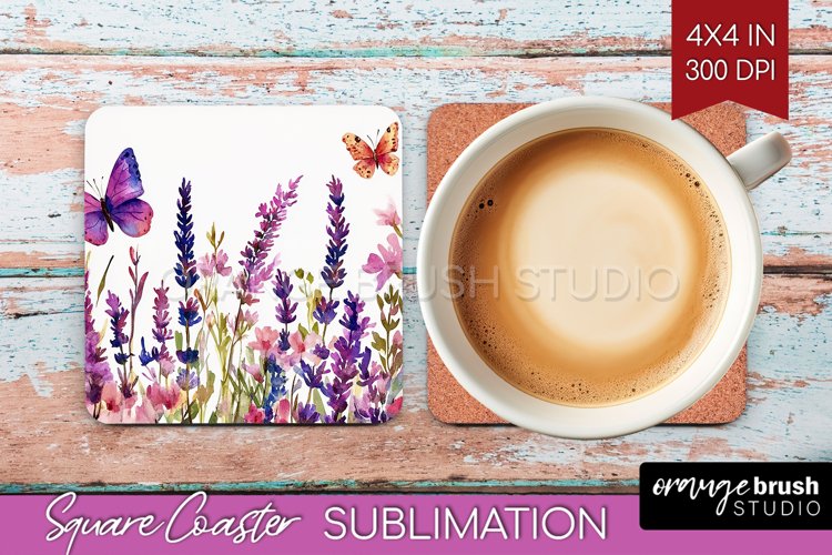 Wildflowers Square Coaster - Watercolor Flowers Coaster PNG