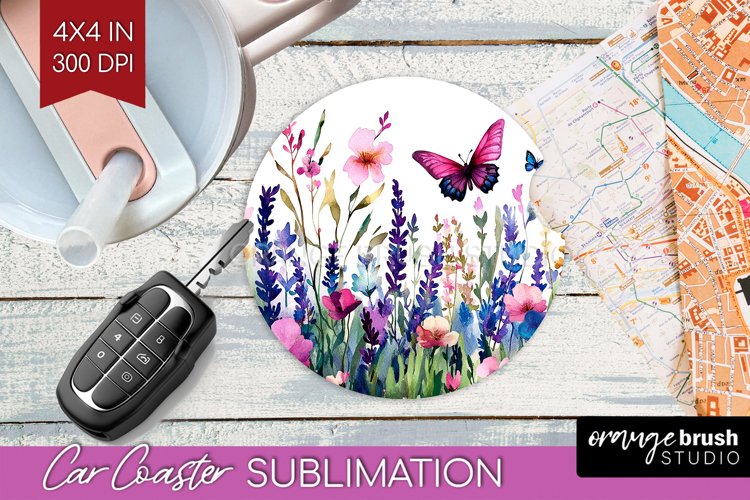 Wildflowers Car Coaster - Watercolor Flowers Coaster PNG