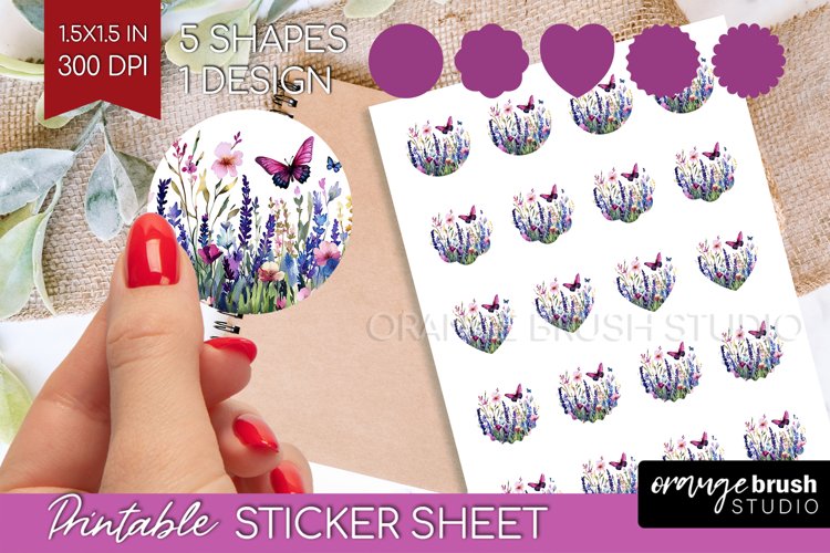 Wildflowers Round Sticker - Watercolor Flowers Printable example image 1