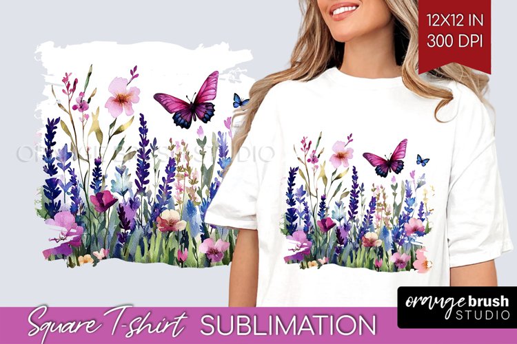 Wildflowers Square Tshirt Background - Watercolor Flowers