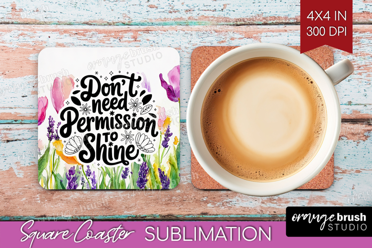 Inspirational Quote Square Coaster - Wildflowers Coaster PNG