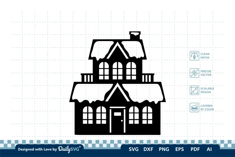 Winter House SVG | Cozy Snowy Cabin Cut File