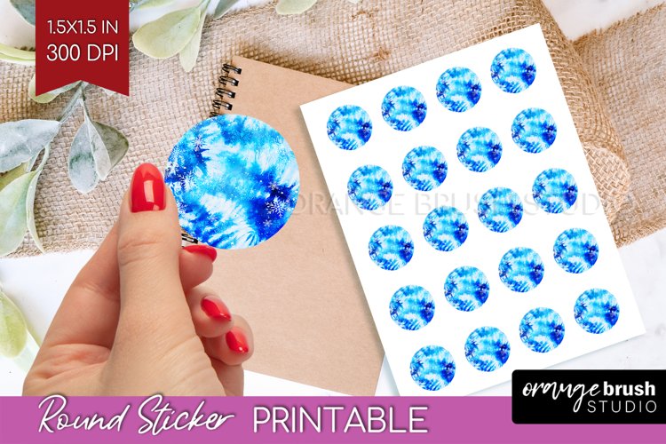 Winter Round Sticker - Tie Dye Printable Stickers