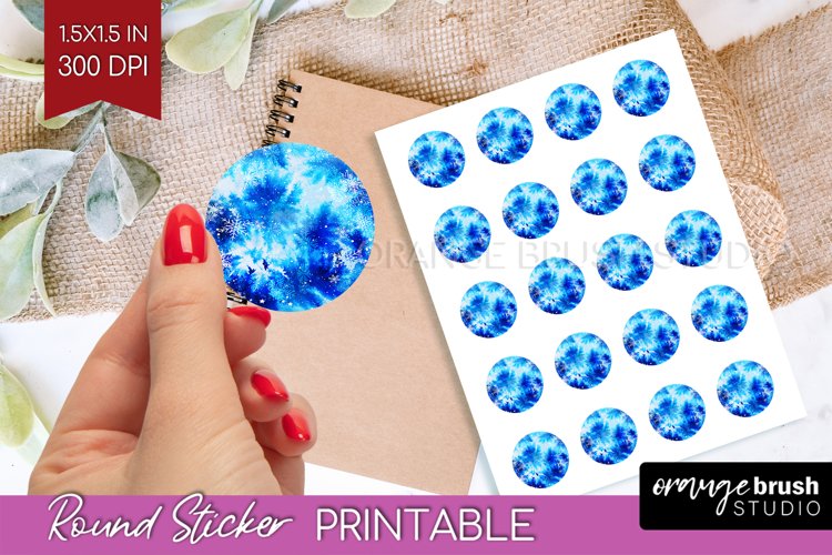 Winter Round Sticker - Tie Dye Printable Stickers
