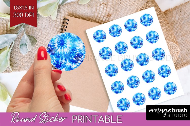 Winter Round Sticker - Tie Dye Printable Stickers