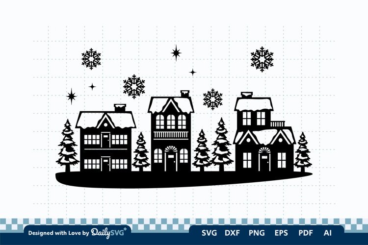 Winter Village Decal SVG | Snowy Christmas Scene Cut File example image 1
