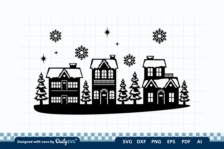 Winter Village Decal SVG | Snowy Christmas Scene Cut File