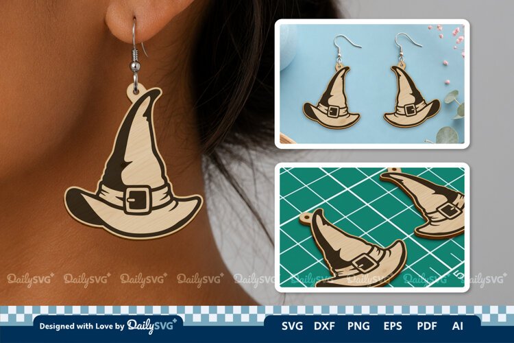 Witch Hat Earring SVG | Halloween Laser Cut Jewelry example image 1