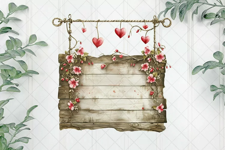 Wooden Flowers And Hearts Sublimation