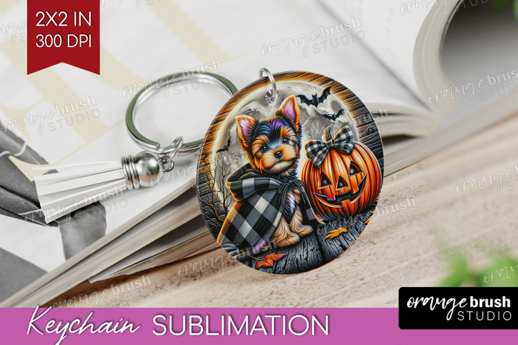 Yorkie Dog Keychain PNG Halloween Keychain Sublimation