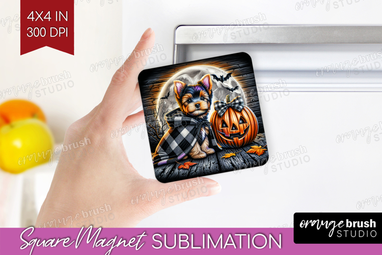 Yorkie Dog Magnet Sublimation Halloween Square Magnet PNG