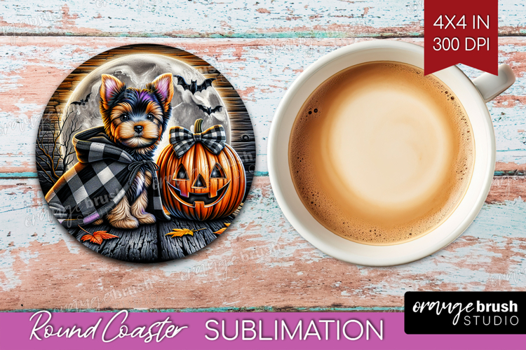 Yorkie Dog Round Coaster Halloween Coaster PNG Sublimation