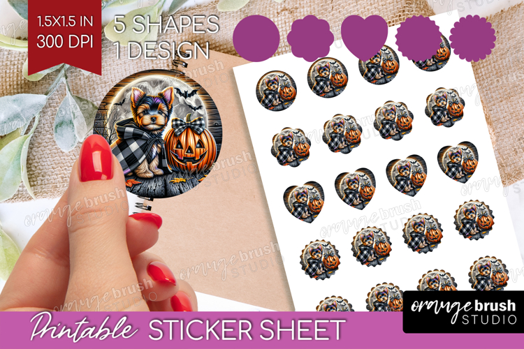 Yorkie Dog Round Sticker Halloween Printable Sticker Sheet