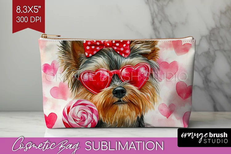 Yorkshire Terrier Valentine Cosmetic Bag Valentines Day Bag