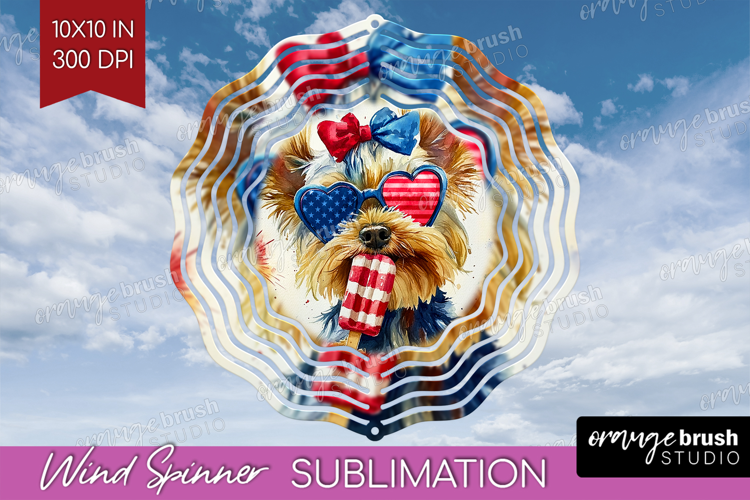 Yorkshire Terrier Dog Wind Spinner Sublimation PNG 4th Of