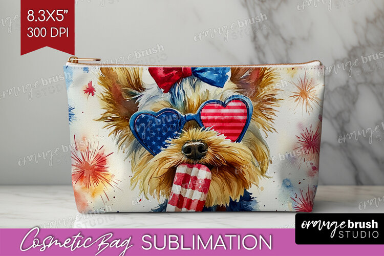 Yorkshire Terrier Dog Cosmetic Bag 4th Of July Makeup Bag example image 1