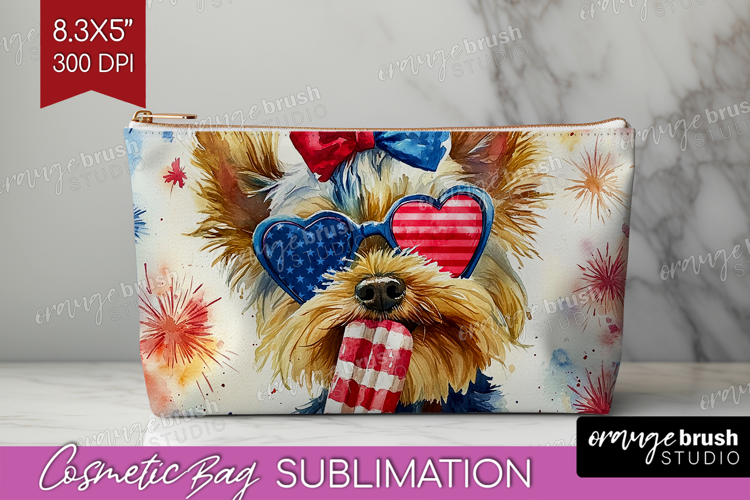 Yorkshire Terrier Dog Cosmetic Bag 4th Of July Makeup Bag