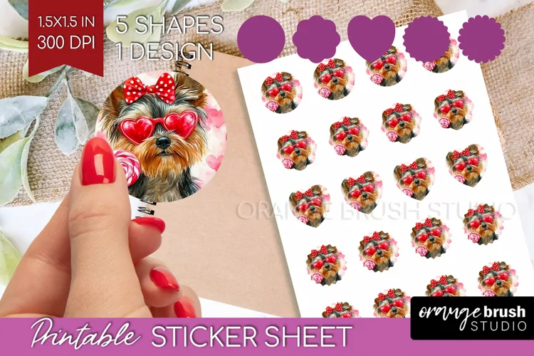 Yorkshire Terrier Valentine Round Sticker Valentines Day