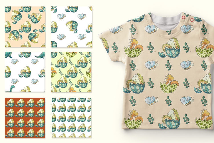 Cute funny dinosaur pattern. Print for cloth design, textile