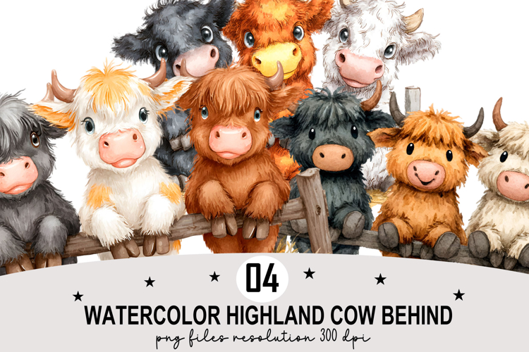 Watercolor highland cow Clipart png Whimsical cow Clipart