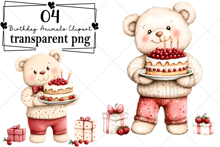Whimsical Birthday Animals Clipart Watercolor PNG
