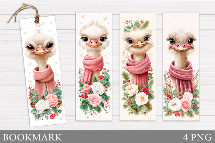 Christmas Ostrich Bookmark. Christmas Bookmark Printable