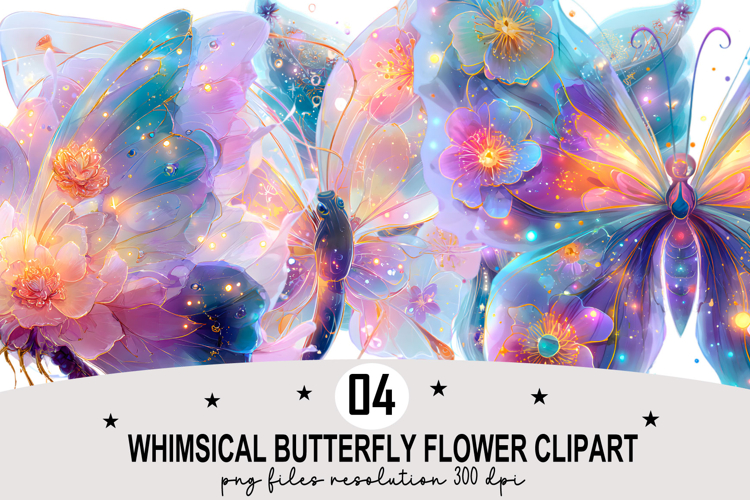 Whimsical Butterfly Flower Clipart Watercolor PNG example image 1