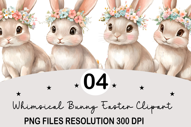 Whimsical Bunny Easter Clipart, Watercolor Easter Bunny PNG