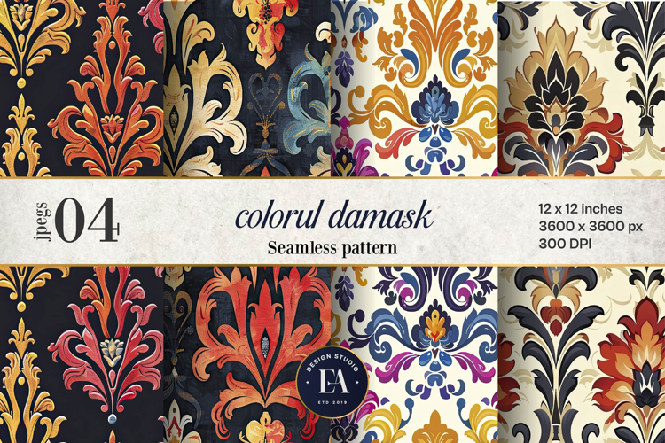 Colorful Damask Pattern | Vintage Ornate Floral Design