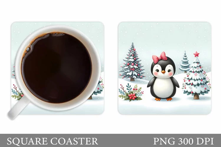 Cute Penguin Coaster Design. Cute Penguin Sublimation