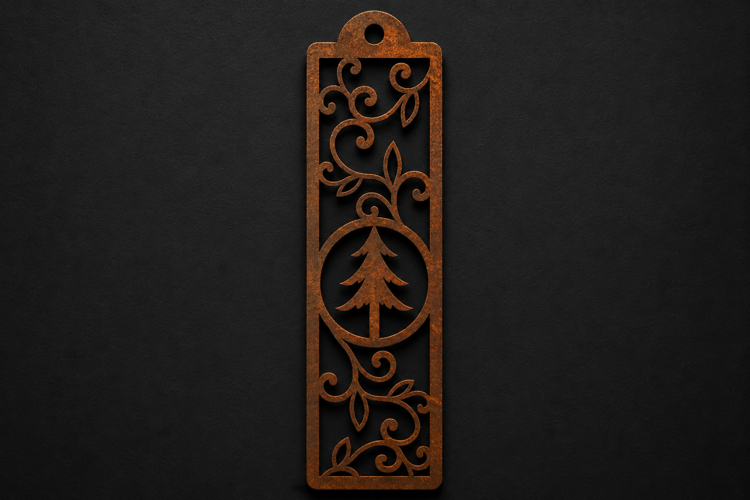 Laser Cut Evergreen Tree Wooden Bookmark with Elegant Vine example image 1