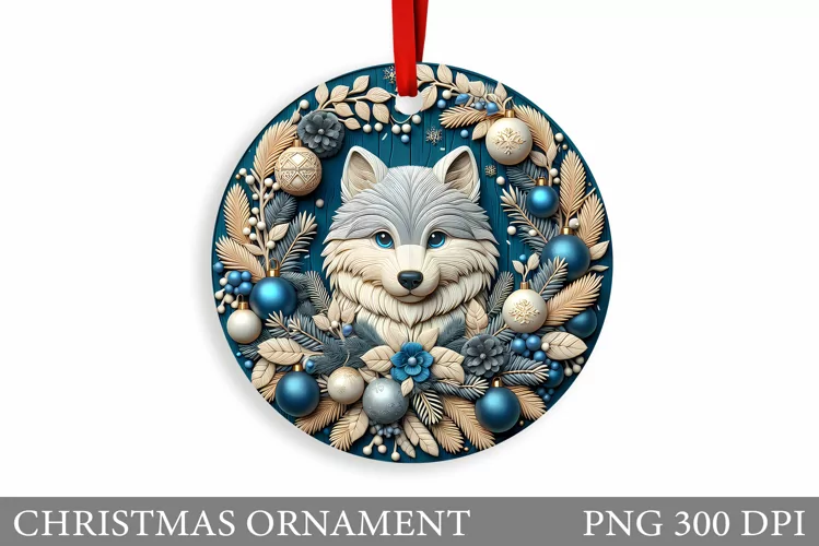 Cute Wolf Christmas Ornament. Christmas Ornament Sublimation