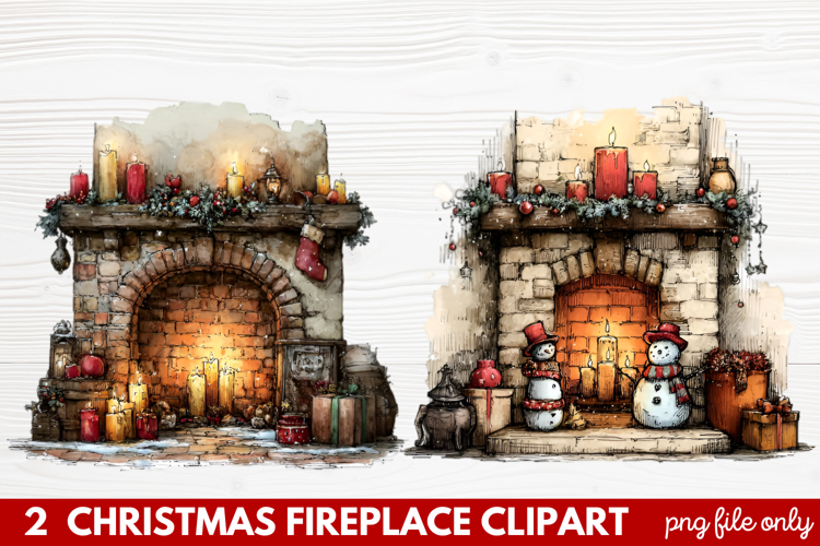 Cozy Christmas Fireplace Clipart | Holiday Mantel   Winter