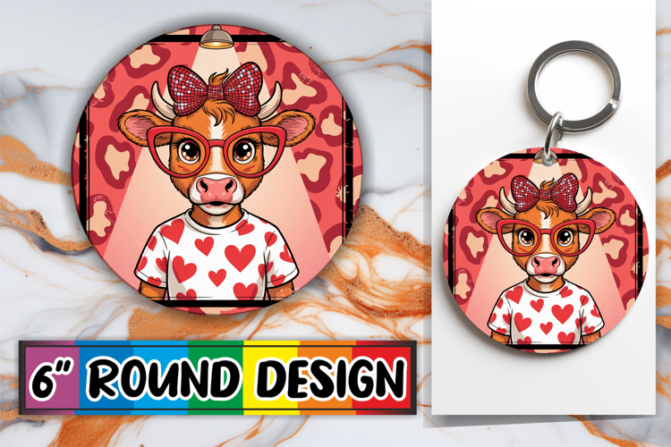 Cheerful Sublimation Circle Coasters, Cute Cow