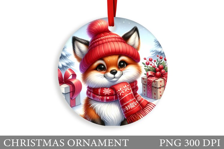 Cute Fox Christmas Ornament. Christmas Ornament Sublimation