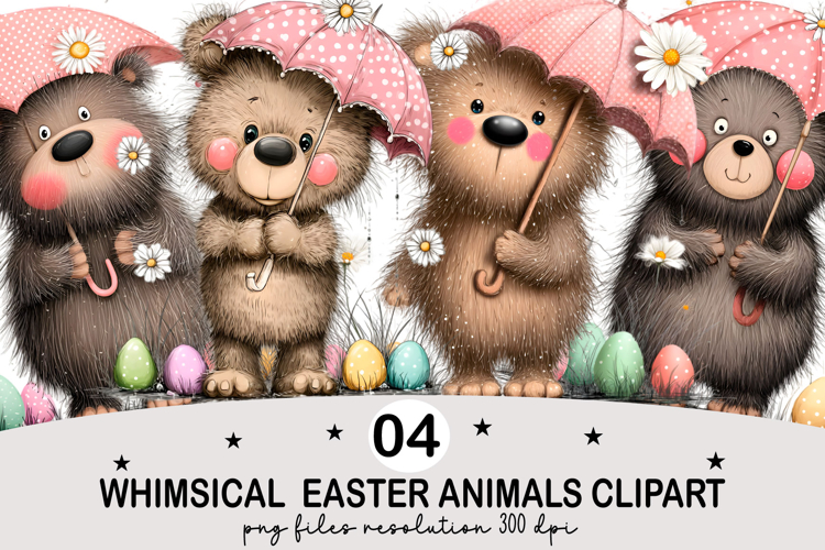 Whimsical Easter Animals Clipart Watercolor png