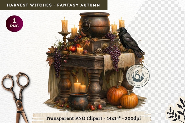 Harvest Witch Clipart Autumn Cottagecore Apothecary PNG RPG