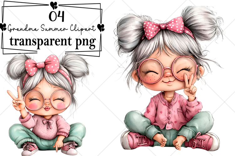 Whimsical Funny Grandma Summer Clipart Watercolor PNG