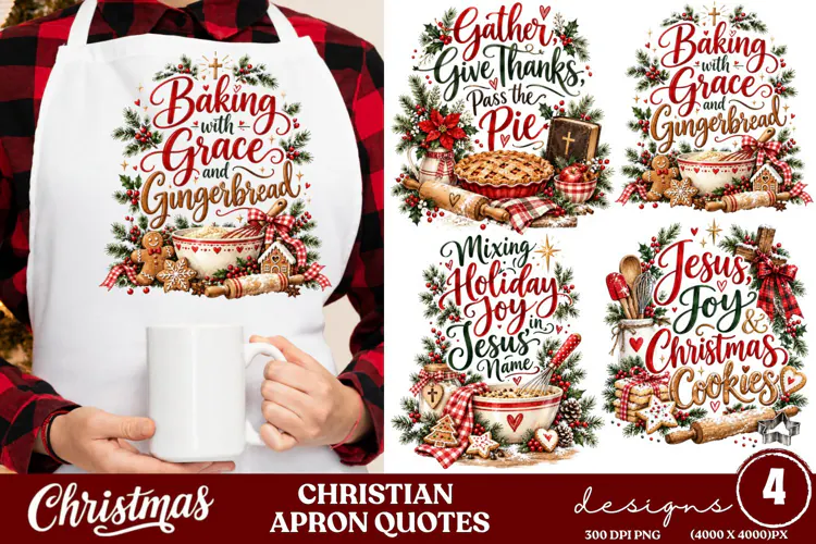 4 Christian Christmas Apron PNG Designs, 4 Faith Christmas B
