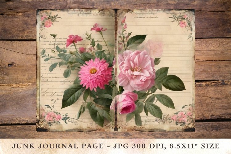 Printable Junk Journal Pages pink roses 1